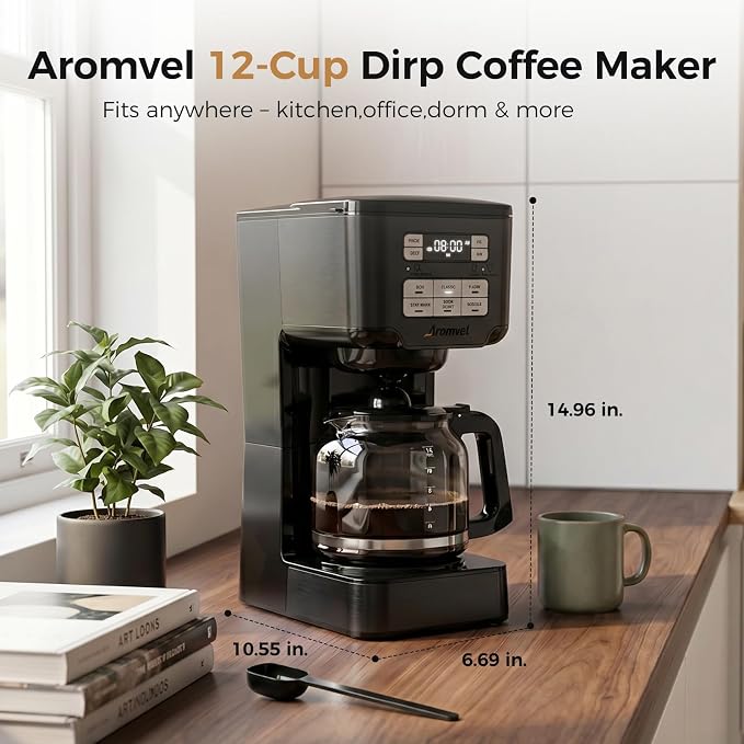 Programmable Coffee Maker, 24-Hour Delay Brew, 12-Cup Drip Brewer | 12-Cup Drip Brewer with Glass Carafe & Adjustable Strength (1-4 Cup/Classic/Rich), 4-Hour Keep Warm Function - Home & Office - Image 6