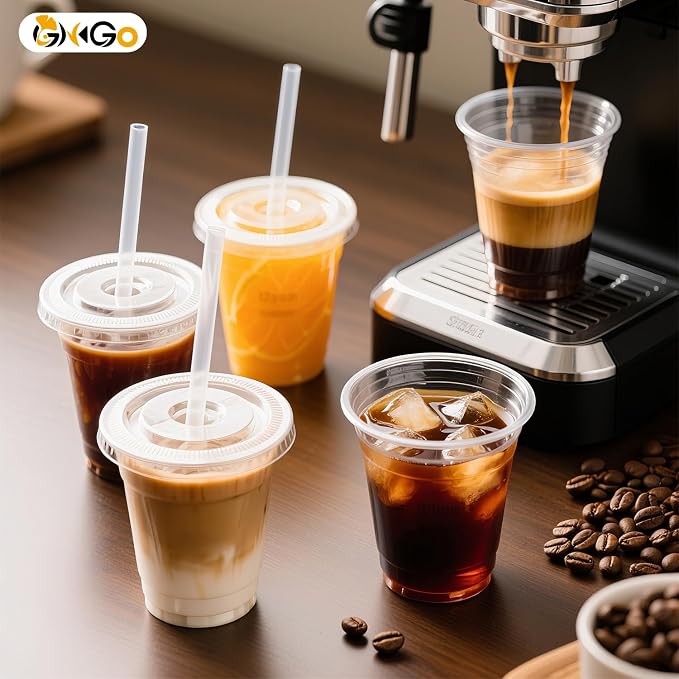 Ginkgo 100 Pack 12 oz Plastic Iced Coffee Cups with Lids and Straws | Disposable Clear To Go Cups for Milkshakes and Cold Beverages, Coffee Bar Essentials for Home and Shops - Image 5