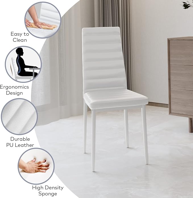 Gizoon White 7 Piece Glass Dining Table Set, Kitchen Table and Chairs Set | PU Leather Modern Dining Room Furniture,Dining Table Sets,Space Saving Table and Chairs Set for Home, Kitchen, Living Room - Image 6