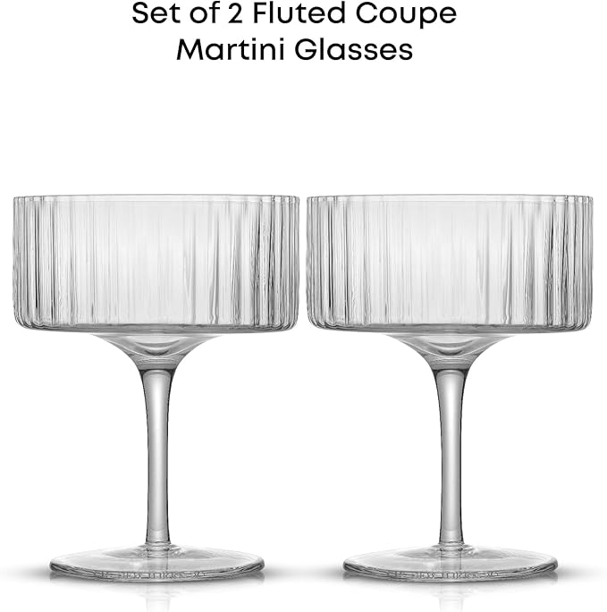 JoyJolt Elle Fluted 10oz Coupe Glass Set of 2, Unique Champagne Glasses for Cocktails and Martinis, Ribbed Vintage Style Drinking Glasses - Image 4