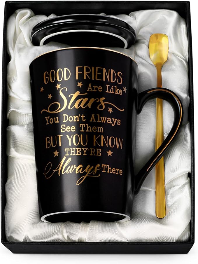 Best Friend Birthday Gifts for Women Men, Friendship Gifts for Women Men | Unique Valentines Graduation Christmas Gift Ideas for Friend Brother BFF Ceramic Coffee Mug Gift Box Printed Gold 14oz by Biching
