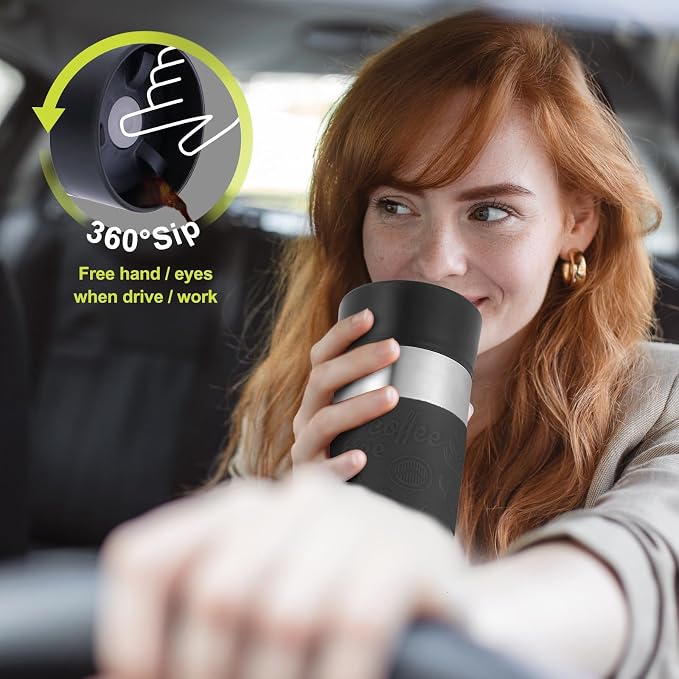 Travel Coffee Mug with 360°Lid, Travel Coffee Tumbler 16 oz Leak Proof, Stainless Steel Insulated Travel Mugs for Hot and Cold Spill Proof Leak Proof(Black) - Image 2