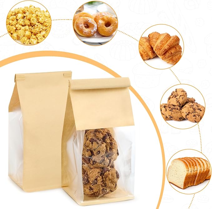 Ocmoiy Small Cookie Bags with Window, 3.9 x 3.5 x 9.5 Inches, 50 Pack | Tin Tie Tab Lock, Bakery Packaging Bag, Resealable Paper Pastry Bags, For Homemade Granola, Popcorn, Candies, Treat - Image 6