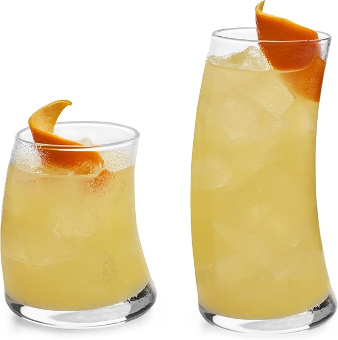 Libbey Swerve Drinking Glasses Set of 16, Chip-Resistant Tumbler and Rocks Glass Cups Set, Fun, Edgy Everyday Drinking Glasses for Special Events by Libbey