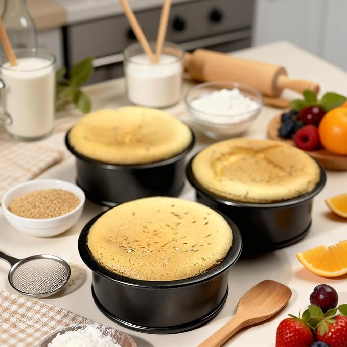 4 Inch Mini Cake Pans Set of 3, Small Round Carbon Steel Smash Cake Pans for Baking Individual Layer Cakes, Non-Stick Tiered Cheesecake Molds, Straight Edge & Dishwasher Safe - Image 2