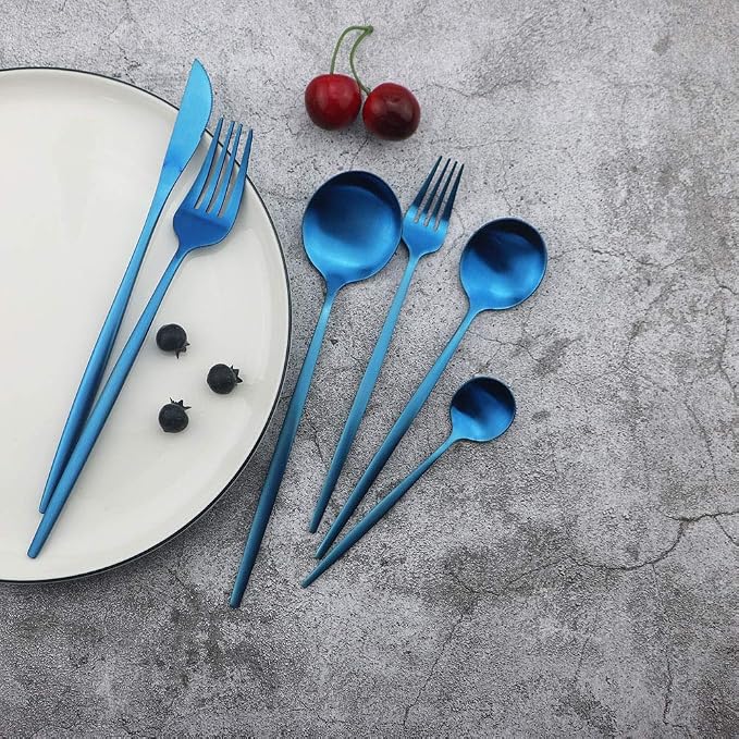 JASHII Flatware Silverware Set Stainless Steel Satin Finish Cutlery Set Service for 6, 30-Piece Spoons And Forks Kitchen Utensil Set, Dishwasher Safe (Matte Blue) - Image 2