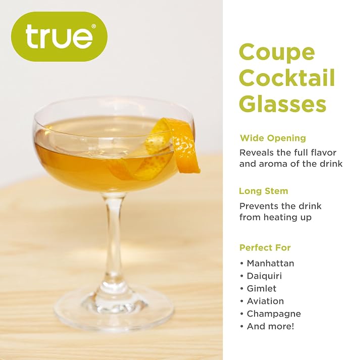 True Coupe Glass, Martini Glasses for Cocktail Party, Perfect for Espresso Martini, Manhattan, Champagne, Elegant 7 oz Glassware for Home Bars, Wedding Gifts, Margarita Glasses Set of 4 - Image 4