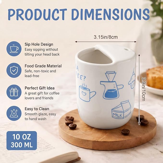 Ceramic Mug with Sip Hole 10 oz Novelty Food Pattern Ceramic Coffee Mug Hand Painted Travel Mugs Heat Resistant Non Slip Built in One Lid Handcraft Mugs for Coffee Lovers Appreciation Gift - Image 2