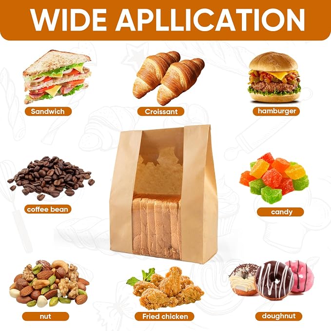 100 Pcs Bread Bags for Homemade Bread with Window & 120 Sealing Stickers | Food-grade kraft paper (13.7x8.2x3.7in), tear, water & grease resistant. Ideal for cookies, snacks, bagel and bread storage. - Image 4