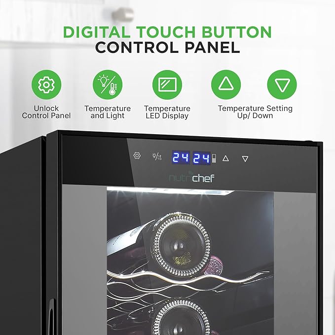 NutriChef 24 Bottle Wine Fridge | Dual Zone Chiller | Adjustable Temperature 41°F to 64°F | Ultra Quiet Operation | Wine Cooler for Home, & Office | FreeStanding 39x11x23 in (Black)