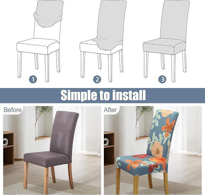 Dining Chair Covers, Stretch Seat Covers, Washable Furniture Protector | 4 Pack, Washable, Stretch Fit, Soft, Non Slip, Dining Chair Covers, Seat Protector, Furniture Cover,Easy Clean - Image 4