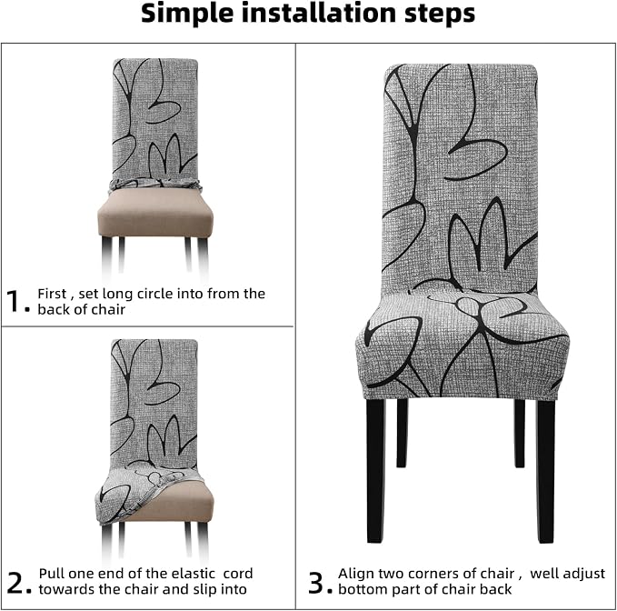 Fuloon Dining Chair Slipcover, Stretch Parson Chair Protector for Home | Printed Gray Lotus, Set of 6, Super Fit, Stretch, Removable, Washable, Suits for Hotel, Dining Room, Ceremony, Banquet Party - Image 6