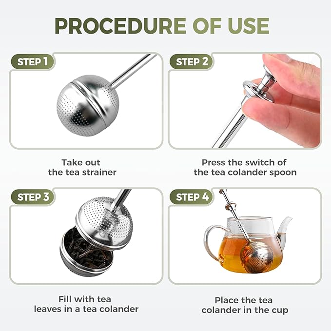 Stainless Steel Tea Infuser Strainers, 2025 New Loose Leaf Tea Filter, Ultra-Fine Mesh Filter Cup, Large Capacity Reusable Cup Filter, For Brewing Loose Leaf Tea And Coffee (Handle 3PCS)