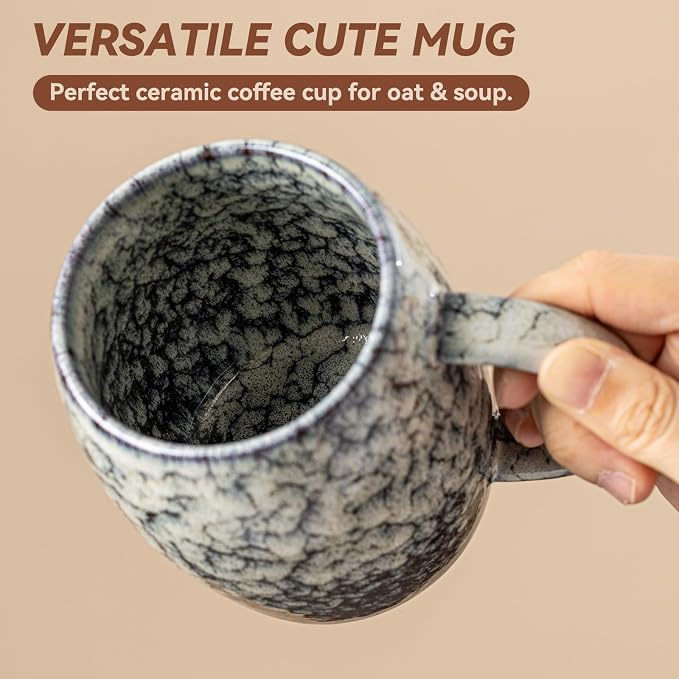 Ivory Nebula Ceramic Coffee Mug - 14 oz Unique Reactive Glaze Coffee Cup with Large Handle, Barrel Cute Mug for Women Men Home Office Gift - Image 6