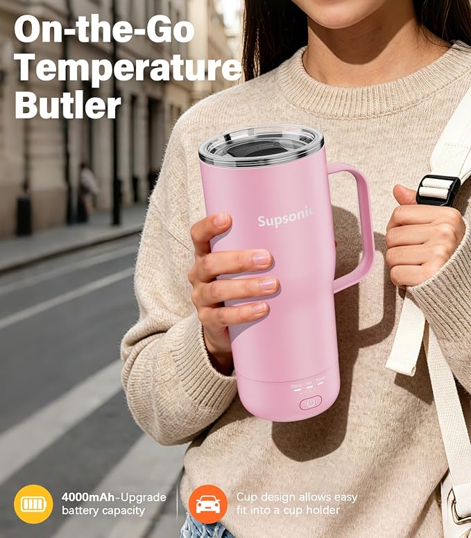 Supsonic Heated Coffee Mug Rechargeable, 20oz Long-Lasting Battery (S3) | Dry-burn protection, 2Hr auto-off, 3-Temp settings, Constant temperature, Inner stainless steel, Warm gift for men women - Image 4