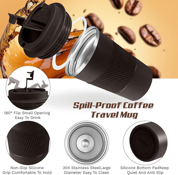 Vacuum Insulated Stainless Steel Travel Coffee Mug,Leak Proof Cup with Lid | 304 stainless steel mug with vacuum insulation, leak proof lid, silicone grip and car cup holder friendly design - Image 3
