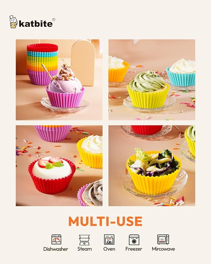 Katbite Silicone Cupcake Liners 24 Pack, Reusable Muffin Baking Cups | Heavy Duty, Non-Stick, Food-Grade Soft Pale Cupcake Holders for Party, Halloween, Christmas - Image 4