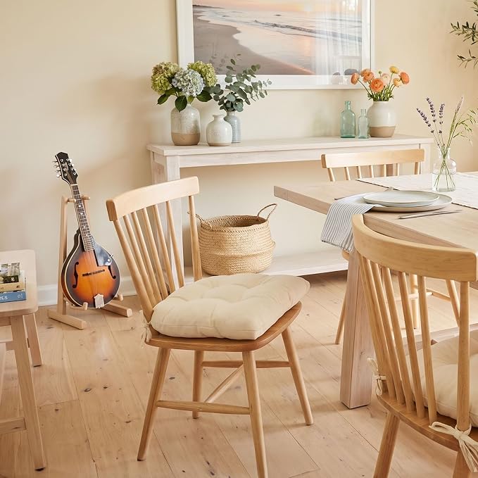 Barnett Home Decor Extra-Thick Dining Chair Pad with Ties - Solid Color Cotton Duck - Reversible, Latex Fill, Tufted Cushion - Natural Unbleached Cotton - Image 2