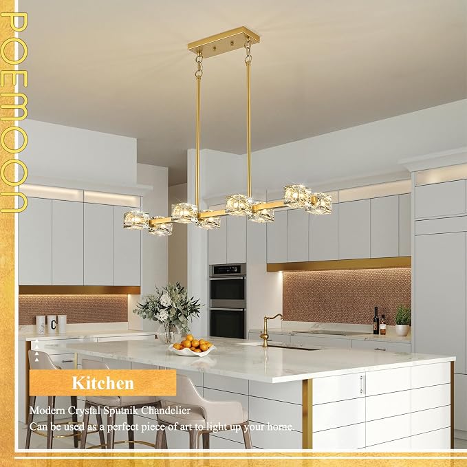 Modern Crystal Chandelier 8-Light Gold Sputnik Ceiling Pendant Lights L 31.5" Dining Room Hanging Light Fixture for Kitchen Island Over Table Living Room Bedroom - Image 3
