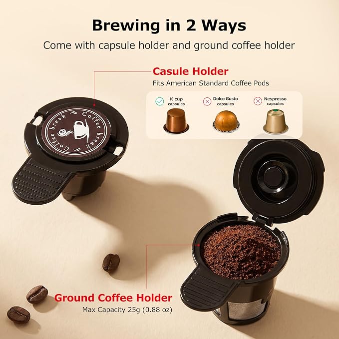 Bonsenkitchen Single Serve Coffee Maker, 6-14 oz Brew Sizes, Brewing | Travel Mugs Friendly, Compact Portable Coffee Machine for Small Spaces, Ideal for Kitchen - Image 2