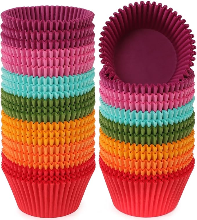 Caperci Bright Rainbow Jumbo Cupcake Liners Extra Large Muffin Baking Cups 300-Count, Odorless, Upgraded & Food Grade Grease-Proof Paper by Caperci