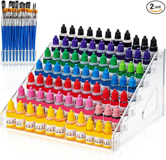 Acrylic Paint Organizer with Paint Brush Holder, Nail Polish Organizer, 7 Tiers Miniature Storage Bottle Rack for 2oz Tube, Alcohol Inks, Food Coloring, Essential Oil Storage Shelf