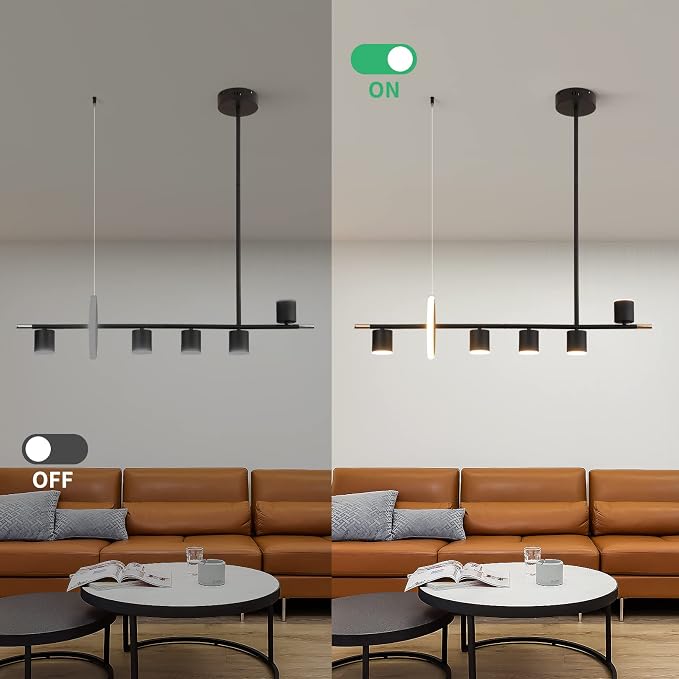 Siittoo 40" Modern LED Pendant Light, Dimmable Black Kitchen Island Light | 40W Remote-Controlled LED, Adjustable 3000K-6000K Lighting with Spotlights for Kitchen Island, Dining Room & Bar - Image 8