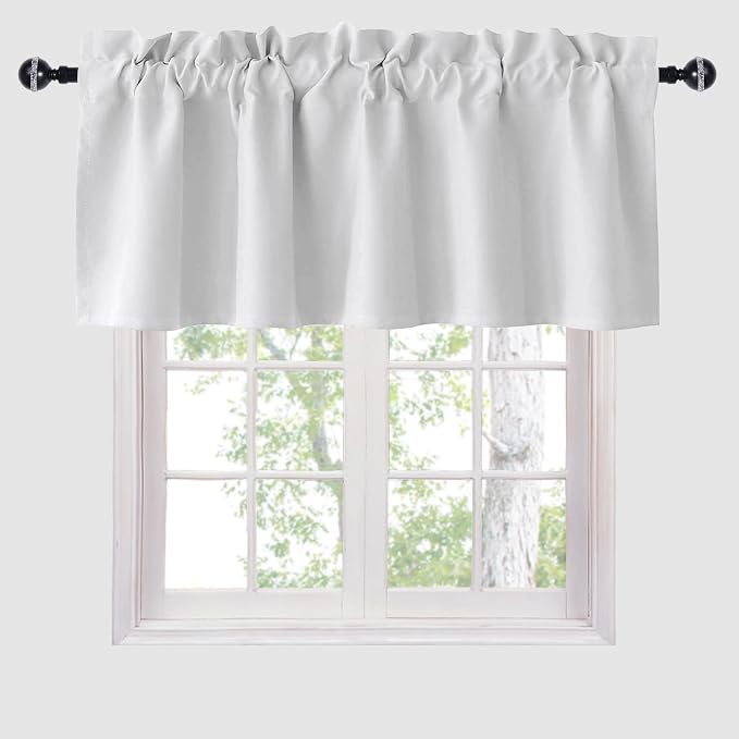 Hiasan Valance Curtains for Kitchen Rod Pocket Room Darkening Window Curtain Valance, 52 x 18 Inches Length, Greyish White, 1 Panel by Hiasan