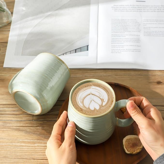 Coffee Mugs Set of 4, 15 Ounce Ceramic Coffee Cups with Handle, Large Mug Set for Latte, Tea, Chocolate, Modern Cup Gift for Men and women, Dishwasher & Microwave Safe,Sage Green - Image 6