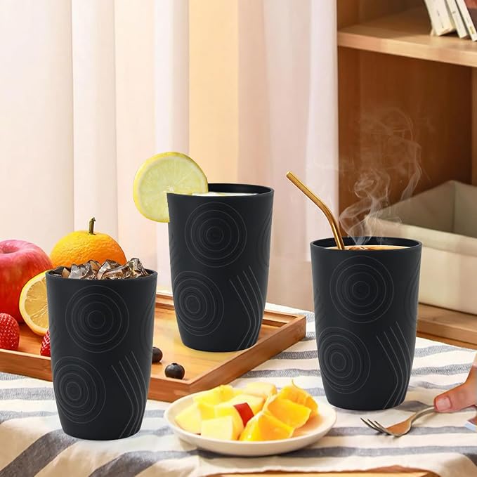 Wheat Straw Cups 6 Pcs, 16 OZ Plastic Drinking Cups, Unbreakable Plastic Drinking Glasses, Alternative to Plastic Cups Reusable, Dishwasher Safe Kitchen Cups for Party, Bathroom, RV (Black) - Image 7
