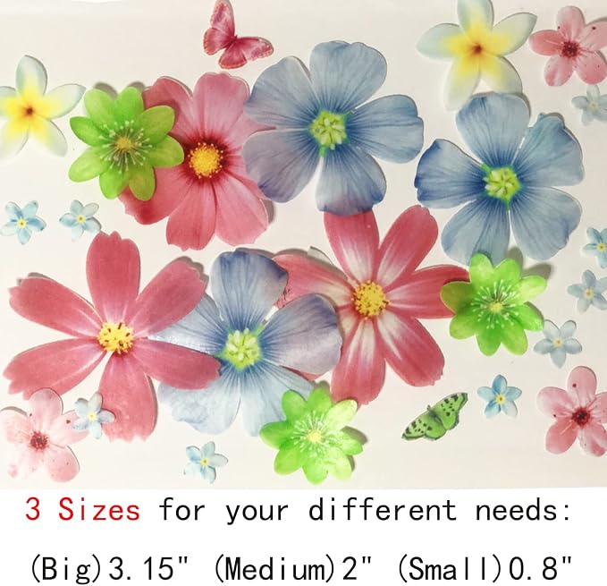 Set of 27 Edible Flowers & Butterflies Cupcake Toppers Wedding Cake Party Food Decoration Mixed Size & Colour - Image 2