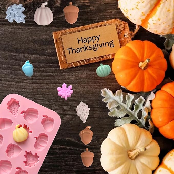 2 Piece Fall Silicone Molds for Chocolate, Autumn Maple Leafs Acorns and Pumpkins Shape 3D Chocolate 36-Cavities Candy Moulds for Thanksgiving Day, Harvest Theme Candy Pudding Jelly Making