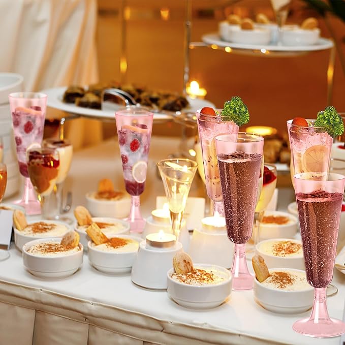 SUREHOME Pink Champagne Flutes Plastic Champagne Glasses Disposable Mimosa Glasses 40 Pack 5 Oz Acrylic Stemware Cocktail Cups Bulk for Valentines Wedding Toasting Engagement Party Supplies - Image 3