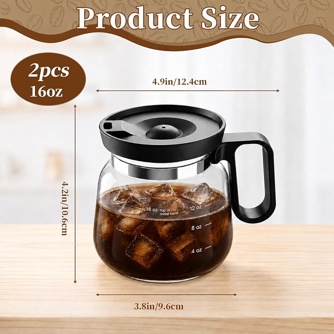 2 Pack Coffee Pot Mug, 16oz Tiny Brew Coffee Pot Coffee Mug, Thick Borosilicate Glass Mini Coffee Pot Mug with Lid for Iced Coffee, Cute Coffee Cup Gift for Coffee Lovers - Image 3