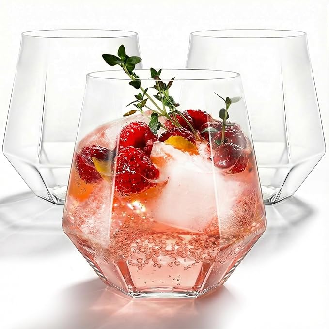 40 Pack Plastic Wine Glasses, 12 Oz Disposable Cocktail Whiskey Glasses | Clear Diamond Stemless Champagne Margarita Glasses, Unbreakable Reusable Plastic Party Cups for Wedding Birthday by Maaacute