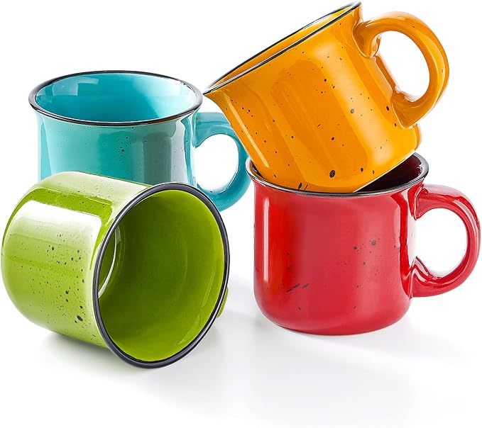 bestone Set of 4 Large Ceramic Mugs with Handles, 16 oz, Vibrant Colors, Microwave & Dishwasher Safe, Perfect for Coffee, Cereal, Latte, Salad, Noodles by BESTONE
