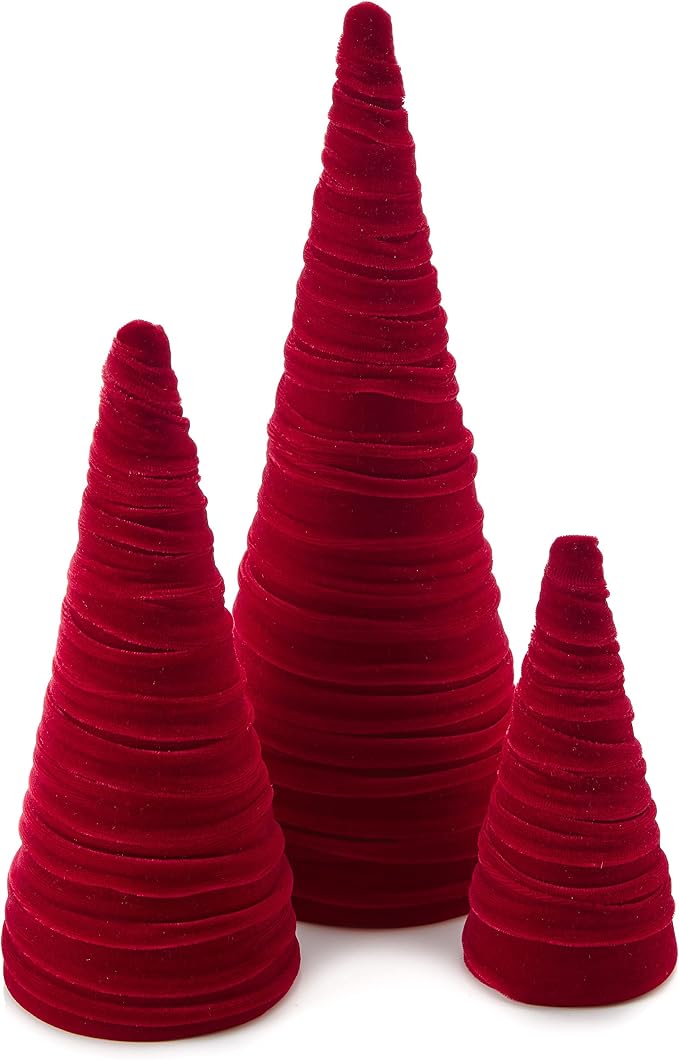 Your Heart's Content Red Velvet Trees Set of 3, Winter Wedding Centerpiece, Valentine Tabletop Tree Decor, Cozy Handmade Romantic Home Decor, Bookshelf Accent, Gift for (Red) by YourHeartsContent
