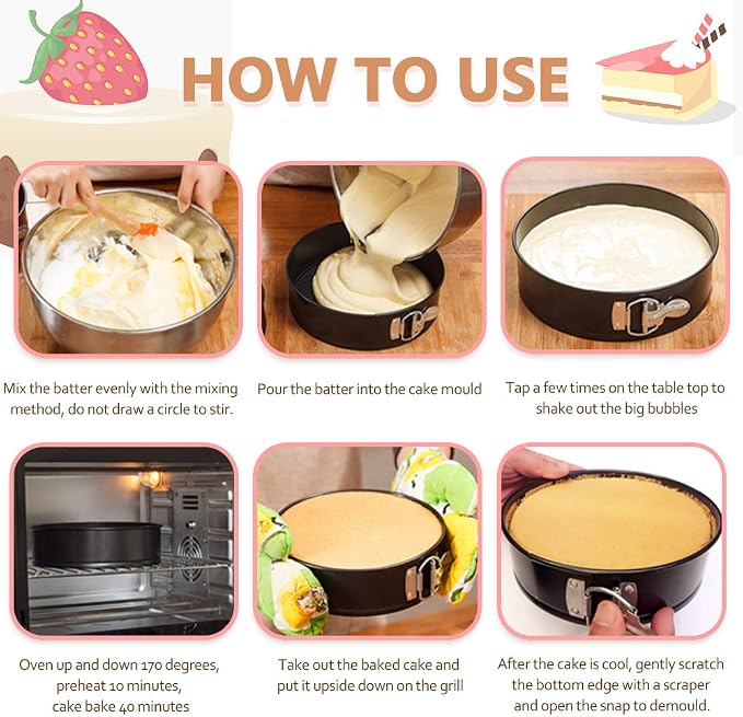 Springform Cake Pan Set, Non-stick 6pcs(7 8 8.5 9.5 10 11Inch) Cheesecake Pan Removable Bottom, Leakproof Round Spring Form Pans Cake Pans Sets for Baking, Included 2pcs Silicone Baking Gloves - Image 6