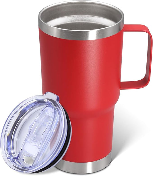 20 oz Tumbler with Handle and Lid Insulated Travel Coffee Mug Red 1P | Stainless Steel Tumbler, coffee tumbler with handle,Spill Proof Double Wall Vacuum Tumbler Cup Keep Drink Hot & Cold by ATQTQ