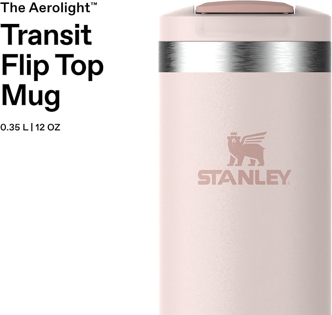 STANLEY 1913 Transit Flip Top Mug 0.35L - Rose Quartz | Keeps 4 Hours Hot - 6 Hours Cold - Leakproof - Dishwasher Safe - Car Cup Holder Compatible - Image 3