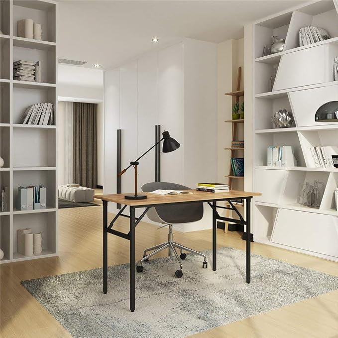 DlandHome 39.4 Inch Small Folding Computer Desk for Home Office, Teak Black | Foldable Writing Table for Small Spaces Bedroom, No Assembly Required, Wood Top Metal Frame, Collapsible Compact Easy Storage - Image 8