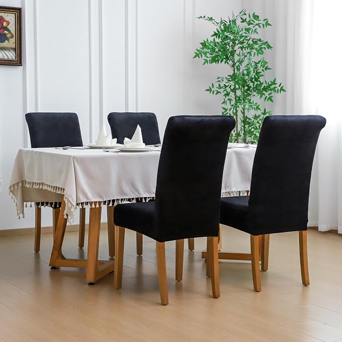 FORCHEER Velvet Dining Room Chair Covers Set of 6 Black Stretch Kitchen Chair Slipcovers Washable Removable - Image 3
