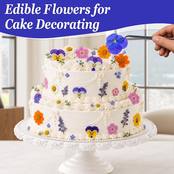 80Pcs Natural Dried Pressed Edible Flowers for Cocktails & Cake Decorating | 8 Kinds Food Grade Flowers· Perfect for Drinks, Cake Topper & Crafts· Wedding & Party· Vibrant Natural Colors - Image 4