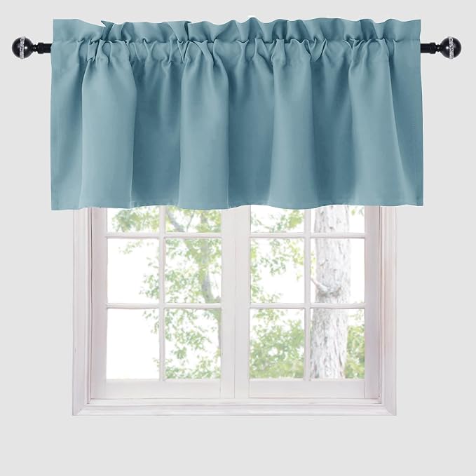 Hiasan Valance Curtains for Kitchen Blackout Thermal Insulated Solid Window Curtain Valance, Stone Blue, 52 x 18 Inches, 1 Panel by Hiasan