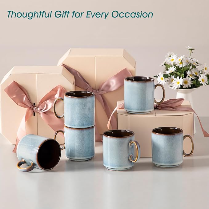 vancasso ONION Ceramic Coffee Mugs Set of 6, 12 Oz Coffee Cups for Latte, Cappuccino & Hot Cocoa, Artisan Modern Style for Coffee Bar, Home & Kitchen, Microwave & Dishwasher Safe, Light Blue Gray - Image 8