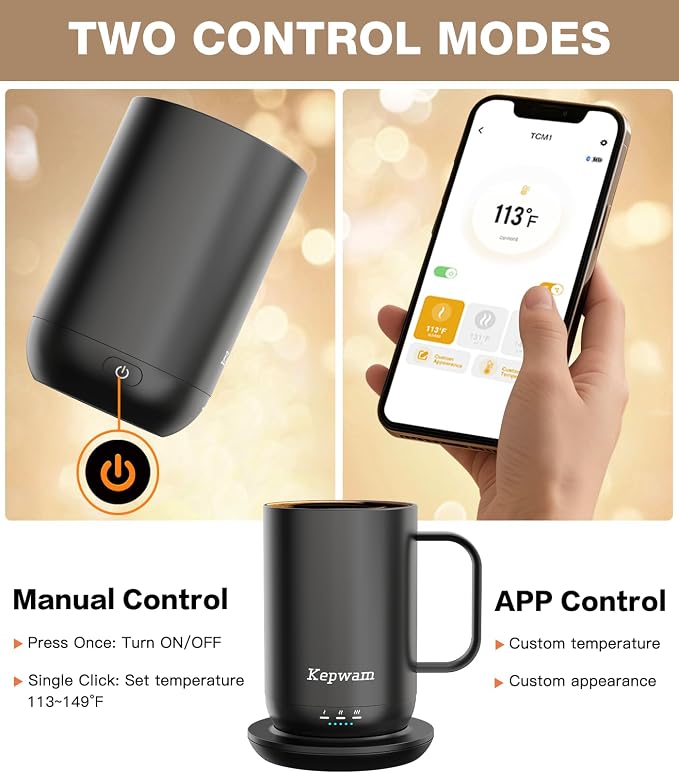 Kepwam Self-Heating Coffee Mug T1, 16oz Rechargeable Heated Coffee Mug, Smart Coffee Warmer Mug with App-Controlled,Advanced Temperature-Controlled Heating Coffee Gifts for Women Men Coffee Lover - Image 4