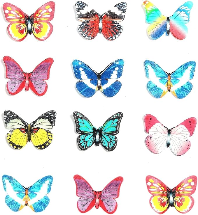 Weraru 48Pcs Edible Cake Butterfly Decoration Cake Toppers Birthday Party Cupcake Toppers Mixed Size & Colour - Image 2