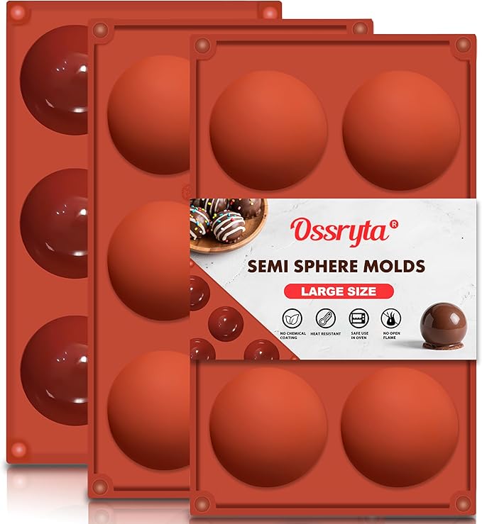 6-Cavity Large Semi-Sphere Silicone Molds - Half Sphere Baking Molds for Chocolate Bombs, Dome Cakes, Candy, Jelly & Mousse - Reusable Non-Stick Chocolate Mold Set (3 Pack) by Unknown