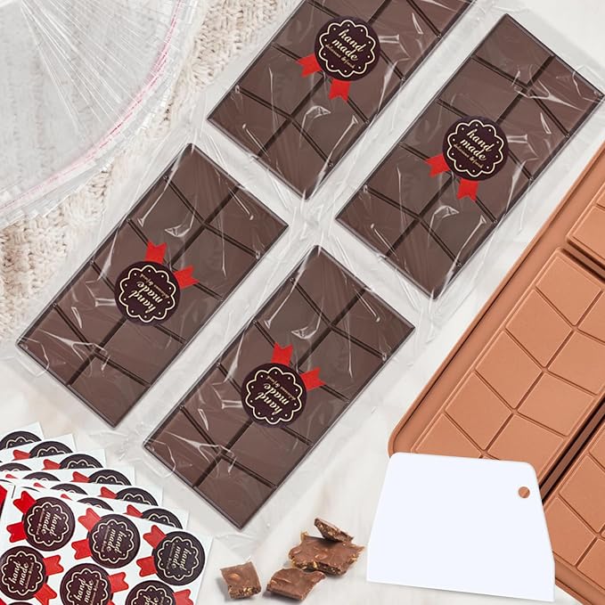 Chocolate Bar Molds Silicone Non Stick 0.82inch Deep,Thick Dubai Shapes Chocolate Stuffed Bar Mold Kit for Filling Knafeh Candy(2 Pack and 100pcs Bags) - Image 8