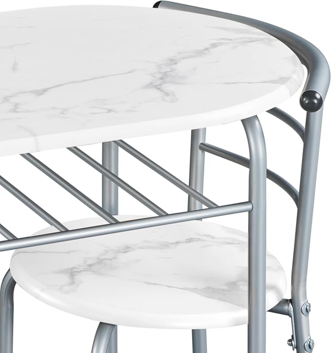Yaheetech 3-Piece Dining Table Set, Breakfast Bistro Table Set for 2, Small Kitchen and Table Chairs Set of 2 with Metal Frame and Storage Rack for Small Space/Apartment/Dorm Room, White - Image 5